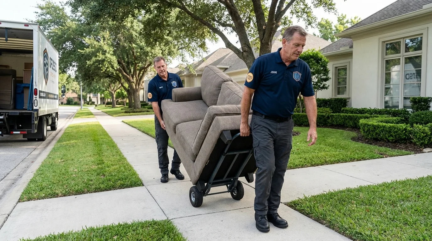 Local residential moving crew loading furniture in New Rockford, ND