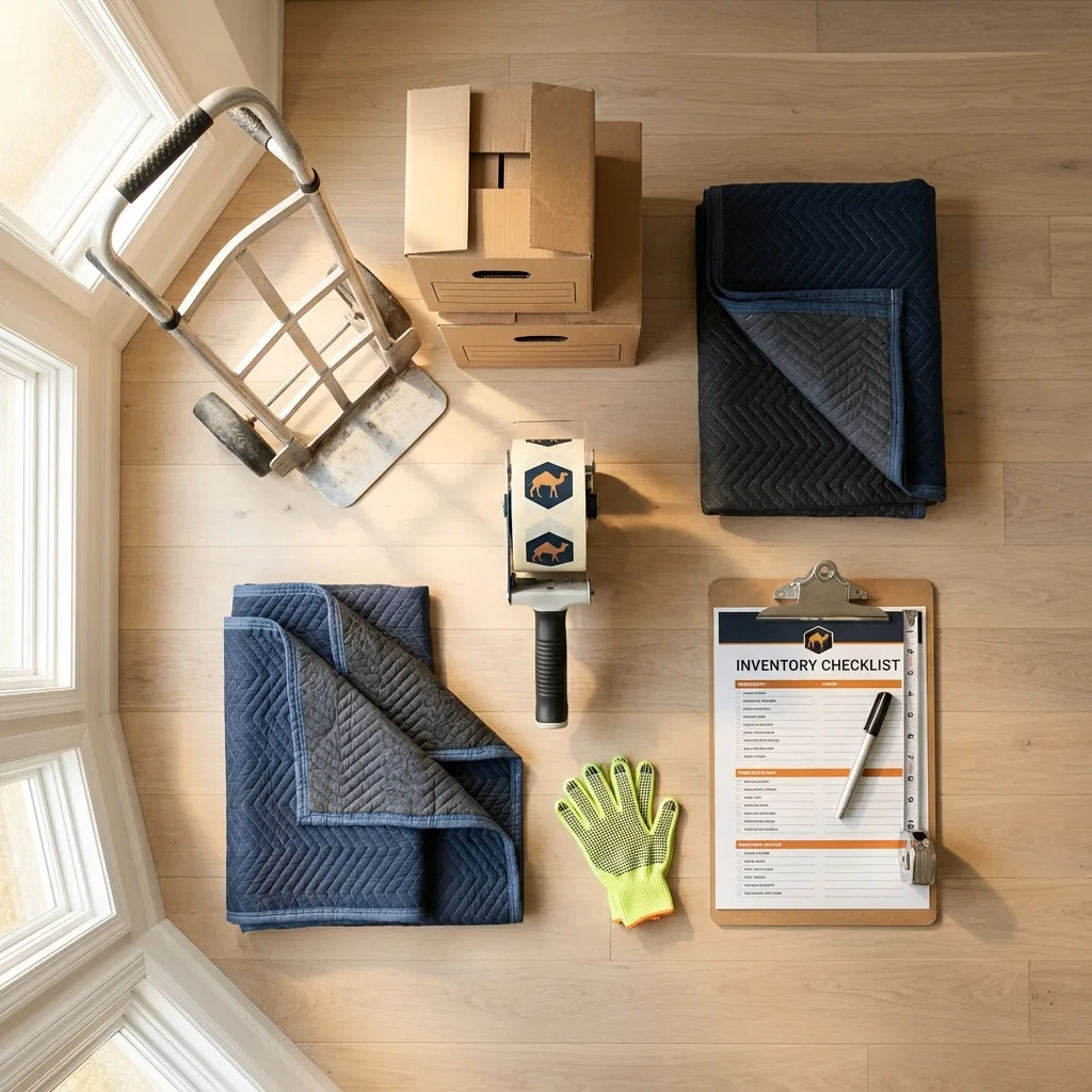 Professional moving supplies and packing materials layout for New Rockford residential relocations